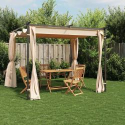 Tonnelle avec rideaux 3x3 m Cr&egrave;me Acier
