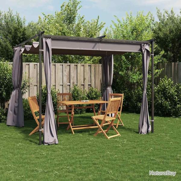 Tonnelle avec rideaux 3x3 m Anthracite Acier alsavelo