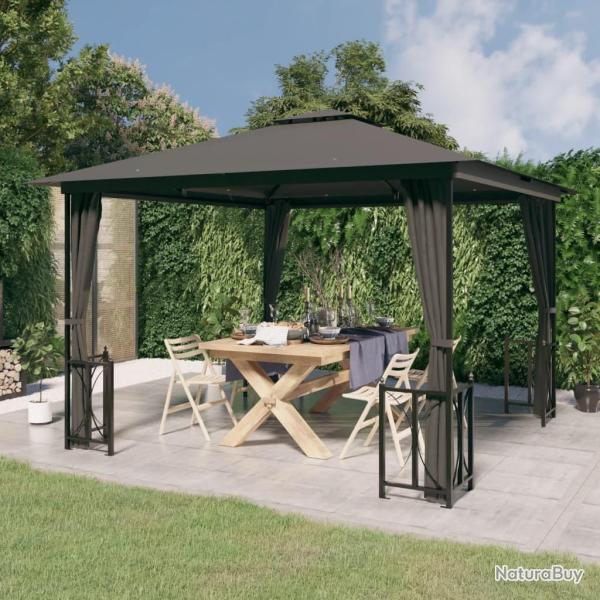 Tonnelle avec parois et toit double 3x3 m Anthracite alsavelo