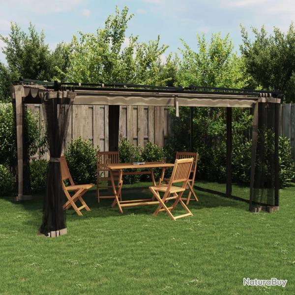 Tonnelle avec parois en filet taupe 4x3 m acier alsavelo