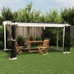 Tonnelle avec parois en filet cr&egrave;me 4x3 m acier