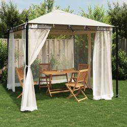 Tonnelle avec parois en filet cr&egrave;me 2,93x2,93 m acier