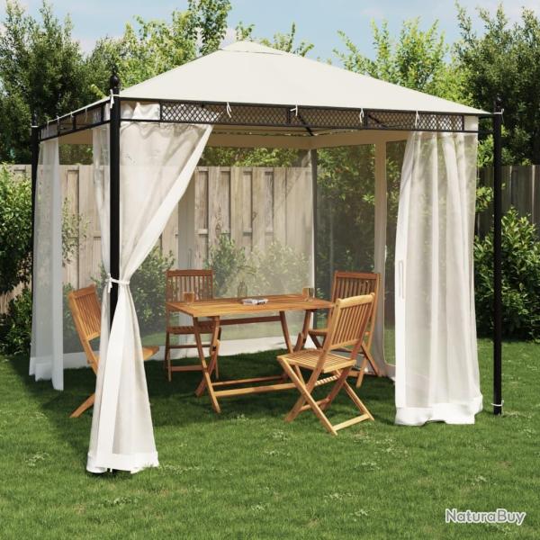 Tonnelle avec parois en filet cr�me 2,93x2,93 m acier
