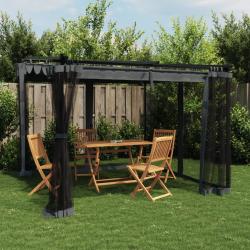 Tonnelle avec parois en filet anthracite 3x3 m acier alsavelo