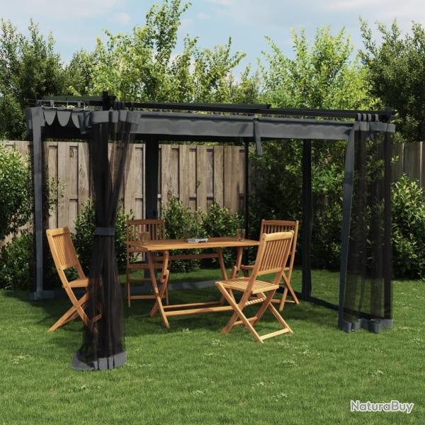 Tonnelle avec parois en filet anthracite 3x3 m acier alsavelo