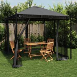 Tonnelle avec parois en filet anthracite 2,93x2,93 m acier alsavelo
