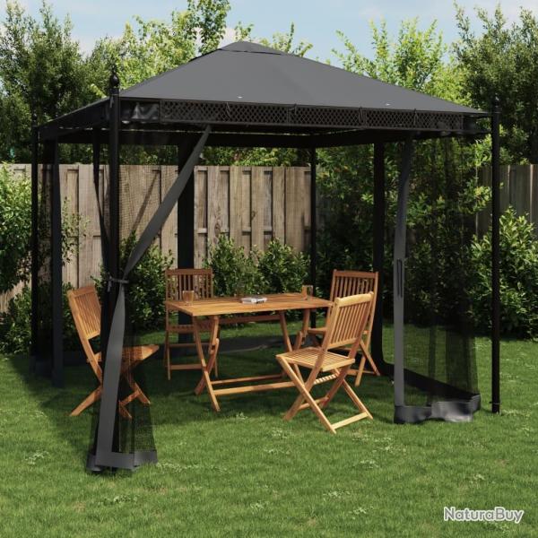 Tonnelle avec parois en filet anthracite 2,93x2,93 m acier alsavelo