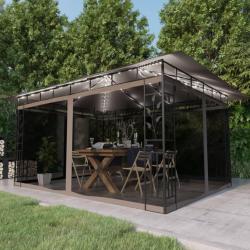 Tonnelle avec moustiquaire et lumi&egrave;res LED 4x3x2,73 m Taupe