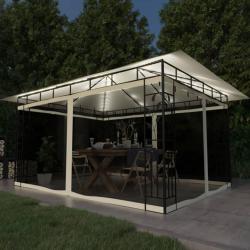 Tonnelle avec moustiquaire et lumi&egrave;res LED 4x3x2,73 m Cr&egrave;me
