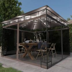 Tonnelle avec moustiquaire et lumi&egrave;res Led 3x3x2,73 m Taupe