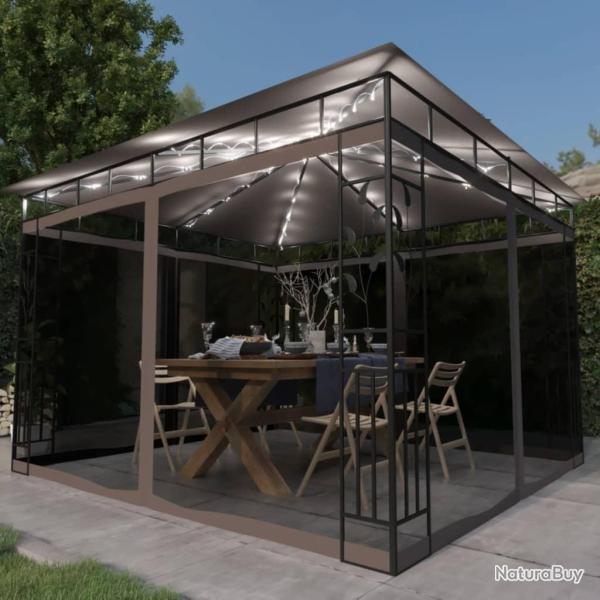 Tonnelle avec moustiquaire et lumi�res Led 3x3x2,73 m Taupe alsavelo