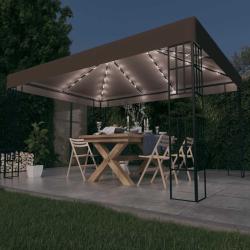 Tonnelle avec guirlande lumineuse &agrave; LED 4x3 m Taupe