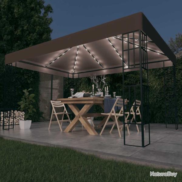 Tonnelle avec guirlande lumineuse  LED 4x3 m Taupe alsavelo