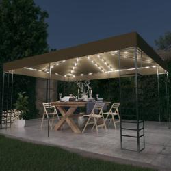 Tonnelle avec guirlande lumineuse &agrave; LED 3x4 m Taupe
