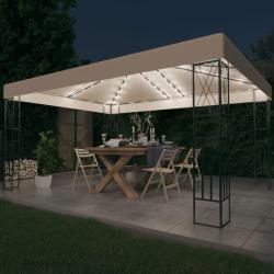 Tonnelle avec guirlande lumineuse &agrave; LED 3x4 m Cr&egrave;me Tissu alsavelo