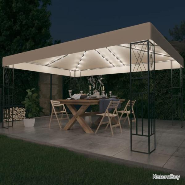 Tonnelle avec guirlande lumineuse � LED 3x4 m Cr�me Tissu