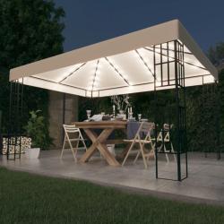 Tonnelle avec guirlande lumineuse &agrave; LED 3x4 m Cr&egrave;me