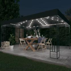 Tonnelle avec guirlande lumineuse &agrave; LED 3x4 m Anthracite Tissu