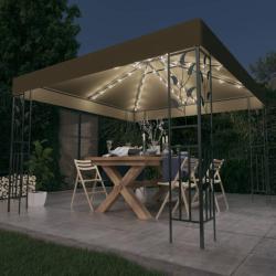 Tonnelle avec guirlande lumineuse &agrave; LED 3x3 m Taupe alsavelo