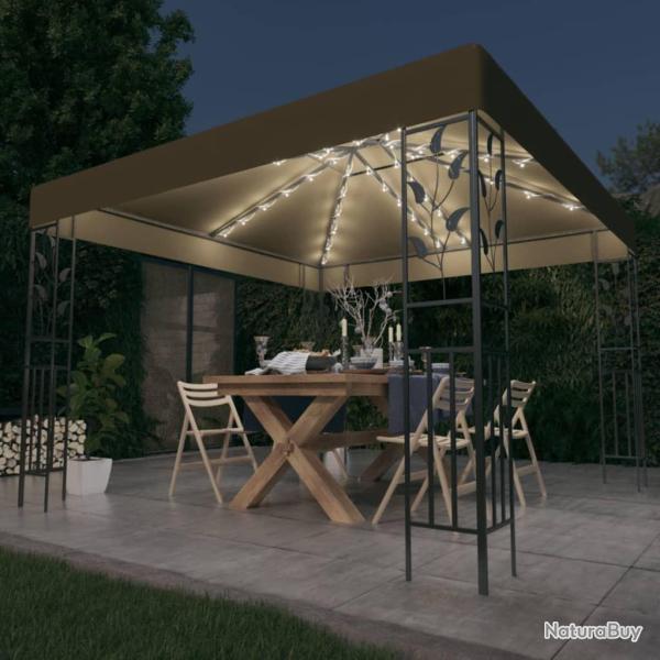 Tonnelle avec guirlande lumineuse � LED 3x3 m Taupe alsavelo