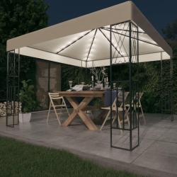 Tonnelle avec guirlande lumineuse &agrave; LED 3x3 m Cr&egrave;me Tissu