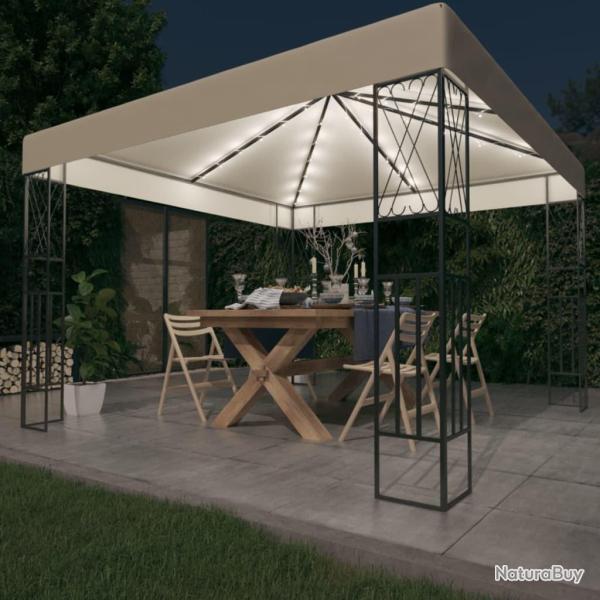 Tonnelle avec guirlande lumineuse � LED 3x3 m Cr�me Tissu alsavelo