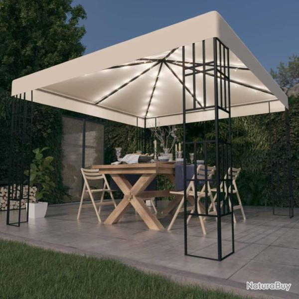 Tonnelle avec guirlande lumineuse � LED 3x3 m Cr�me alsavelo