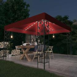 Tonnelle avec guirlande lumineuse &agrave; LED 3x3 m Bordeaux alsavelo