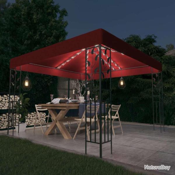 Tonnelle avec guirlande lumineuse � LED 3x3 m Bordeaux alsavelo