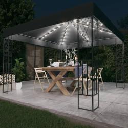 Tonnelle avec guirlande lumineuse &agrave; LED 3x3 m Anthracite Tissu alsavelo