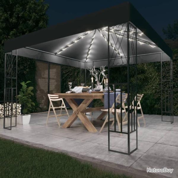 Tonnelle avec guirlande lumineuse � LED 3x3 m Anthracite Tissu alsavelo