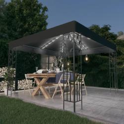 Tonnelle avec guirlande lumineuse &agrave; LED 3x3 m Anthracite