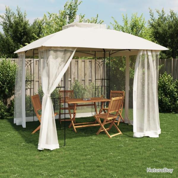 Tonnelle avec double toit et parois en filet cr�me acier alsavelo