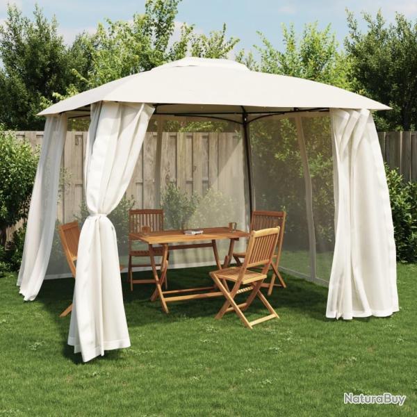 Tonnelle avec double toit et parois en filet cr�me acier