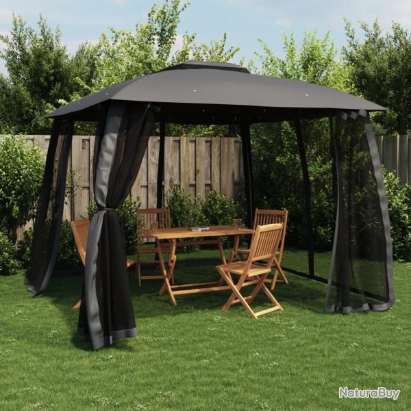 Tonnelle avec double toit et parois en filet anthracite acier