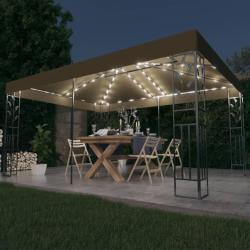 Tonnelle avec double toit et lumi&egrave;res LED 3x4 m Taupe