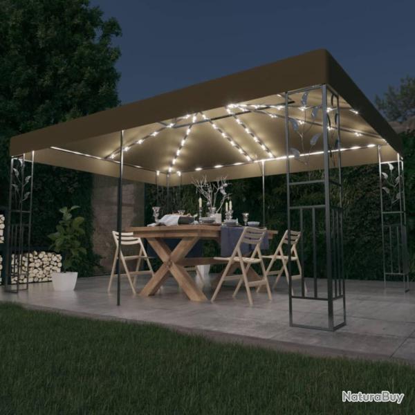 Tonnelle avec double toit et lumi�res LED 3x4 m Taupe alsavelo