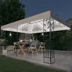 Tonnelle avec double toit et lumi&egrave;res LED 3x4 m Blanc