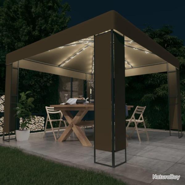 Tonnelle avec double toit et lumi�res LED 3x3x2,7 m Taupe