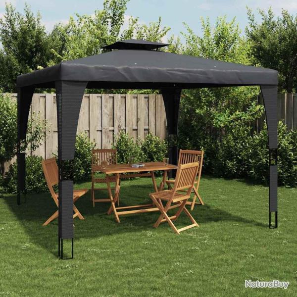 Tonnelle � double toit anthracite 3,98x2,98 m acier alsavelo