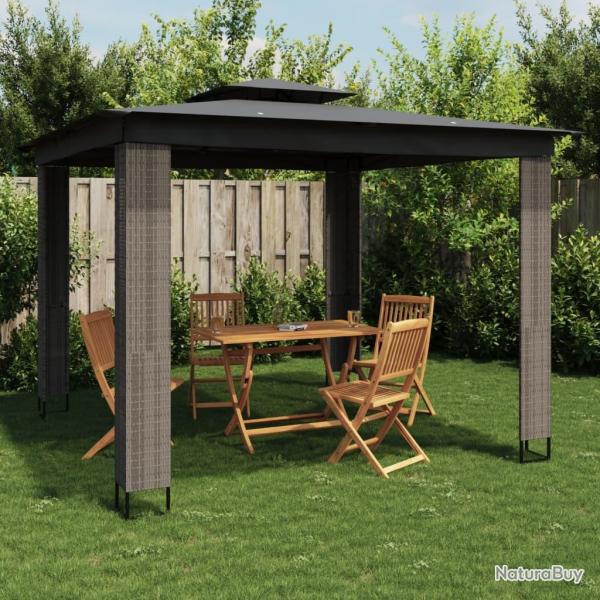 Tonnelle � double toit anthracite 2,94x2,94 m acier alsavelo