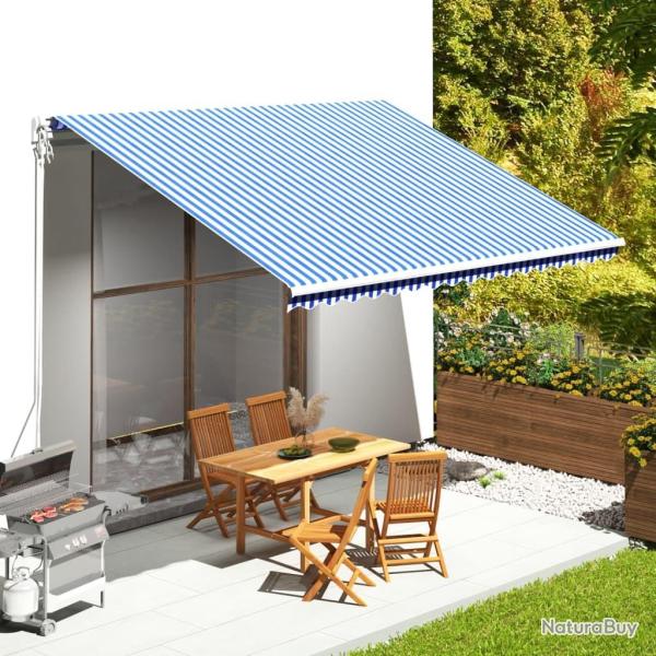 Tissu de remplacement pour auvent Bleu et blanc 4,5x3,5 m