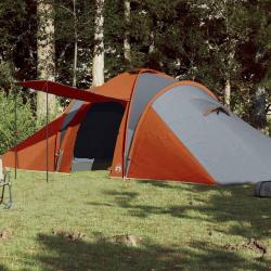 Tente familiale &agrave; d&ocirc;me 6 personnes gris et orange imperm&eacute;able