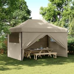 Tente de r&eacute;ception pliable escamotable 4 parois lat&eacute;rales taupe