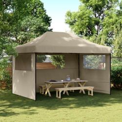 Tente de r&eacute;ception pliable escamotable 3 parois lat&eacute;rales taupe