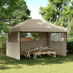 Tente de r&eacute;ception pliable escamotable 3 parois lat&eacute;rales taupe