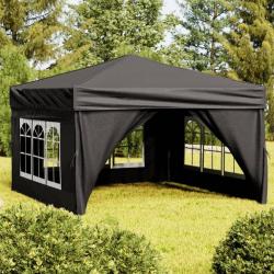 Tente de r&eacute;ception pliable avec parois Noir 3x3 m