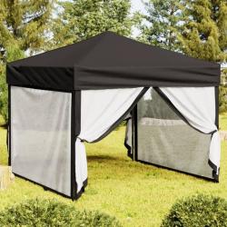 Tente de r&eacute;ception pliable avec parois Noir 3x3 m