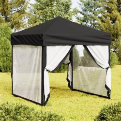 Tente de r&eacute;ception pliable avec parois Noir 2x2 m
