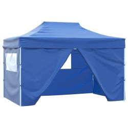 Tente de r&eacute;ception pliable avec 4 parois 3x4 m Acier Bleu